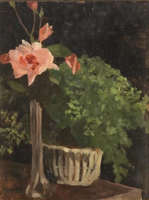 Natura morta con pianta e rose